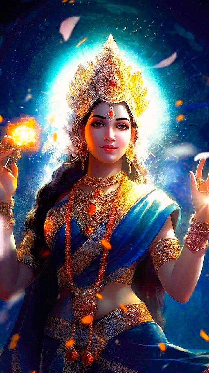 Divine Parvati Maa radiates golden light.