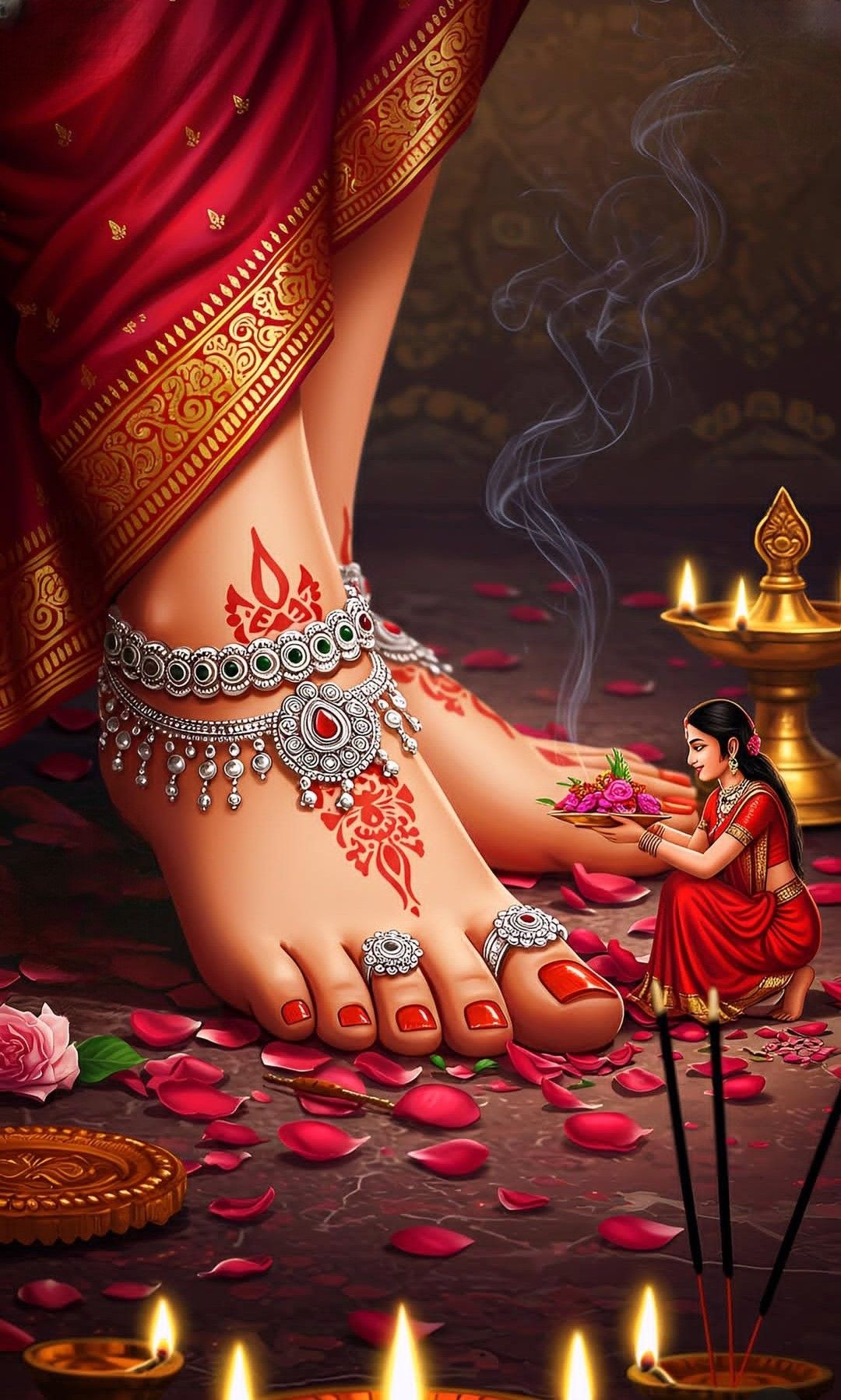 Woman performing traditional puja ceremony