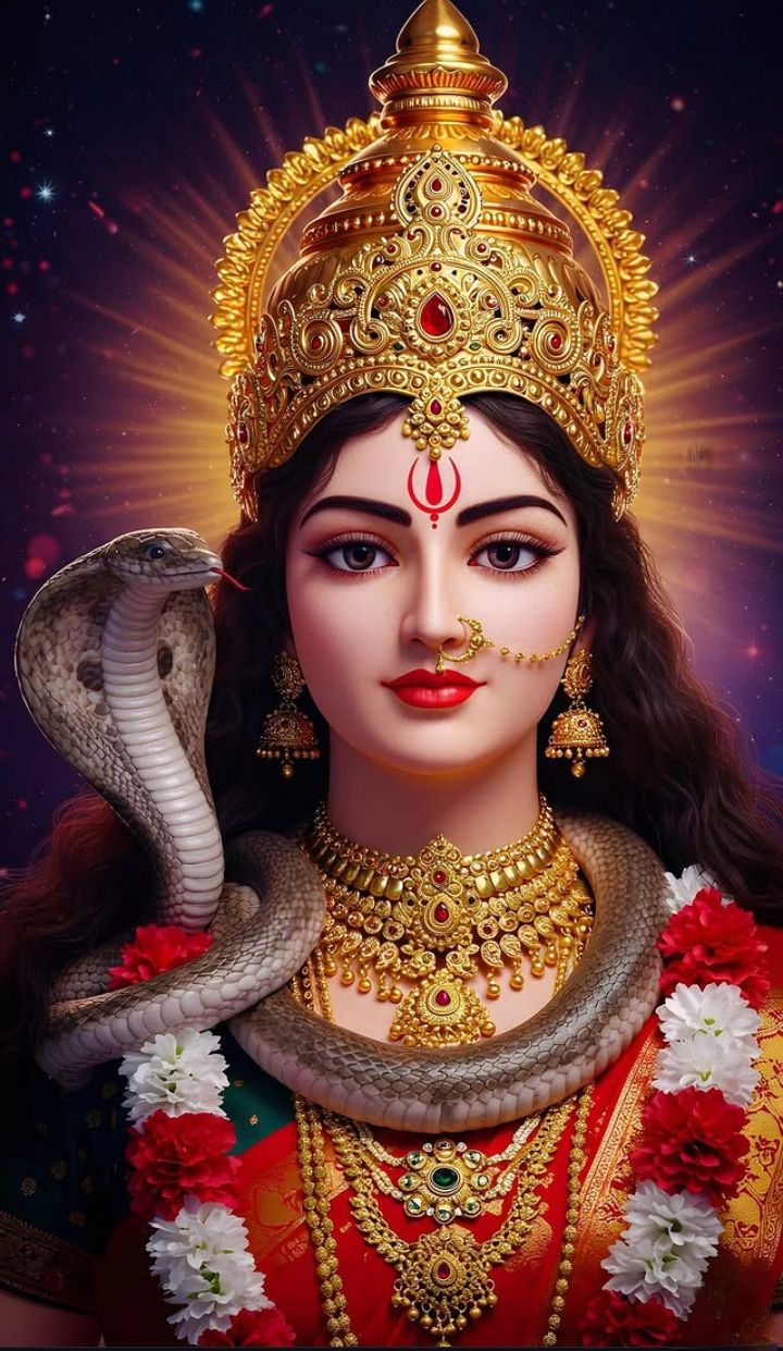 Divine Parvati Maa with serpent and crown
