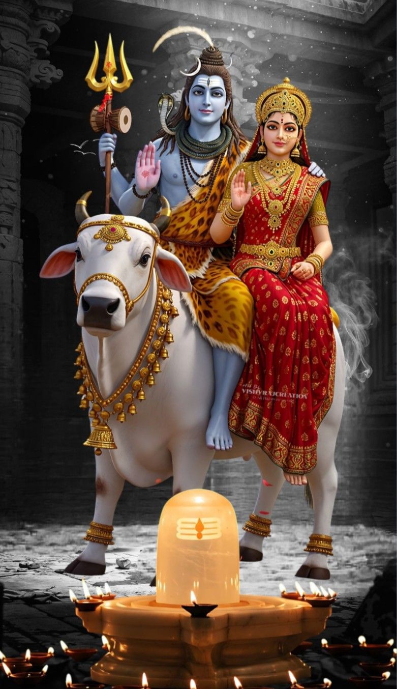 Shiva Parvati on Nandi bull divine image