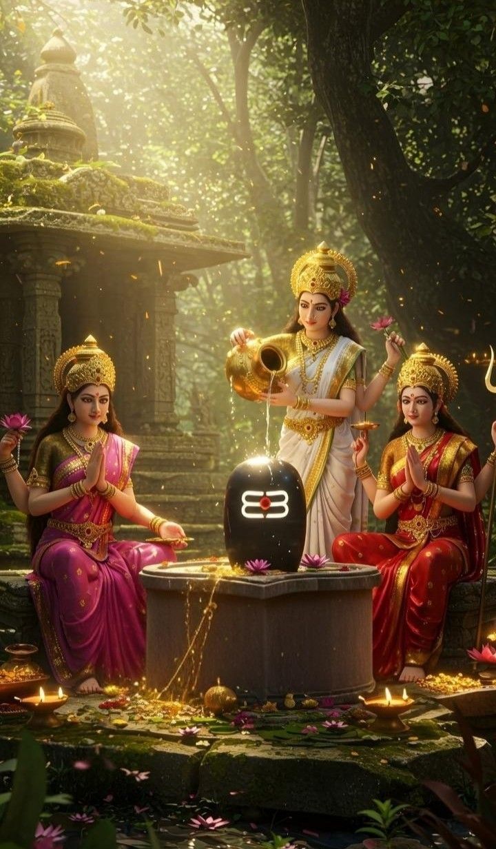 Parvati Maa offering water to Shivalinga