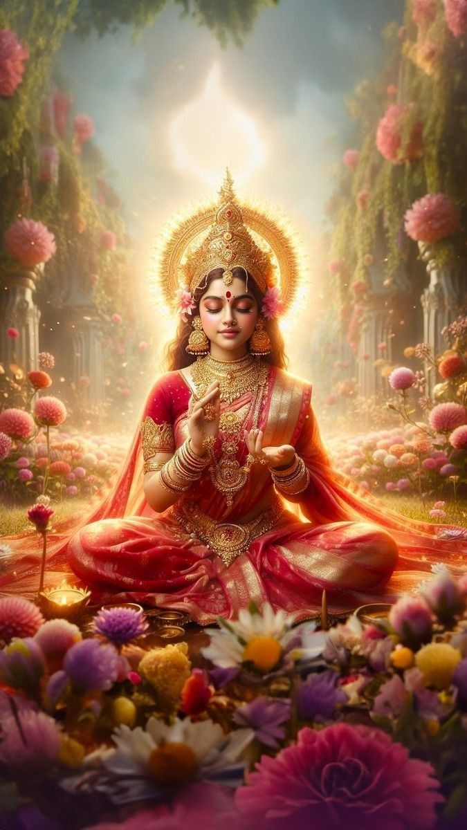 Parvati Maa amidst blooming flowers