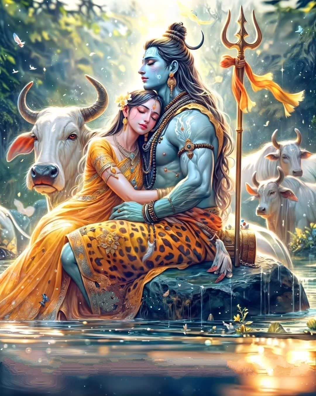 Shiva and Parvati in loving embrace