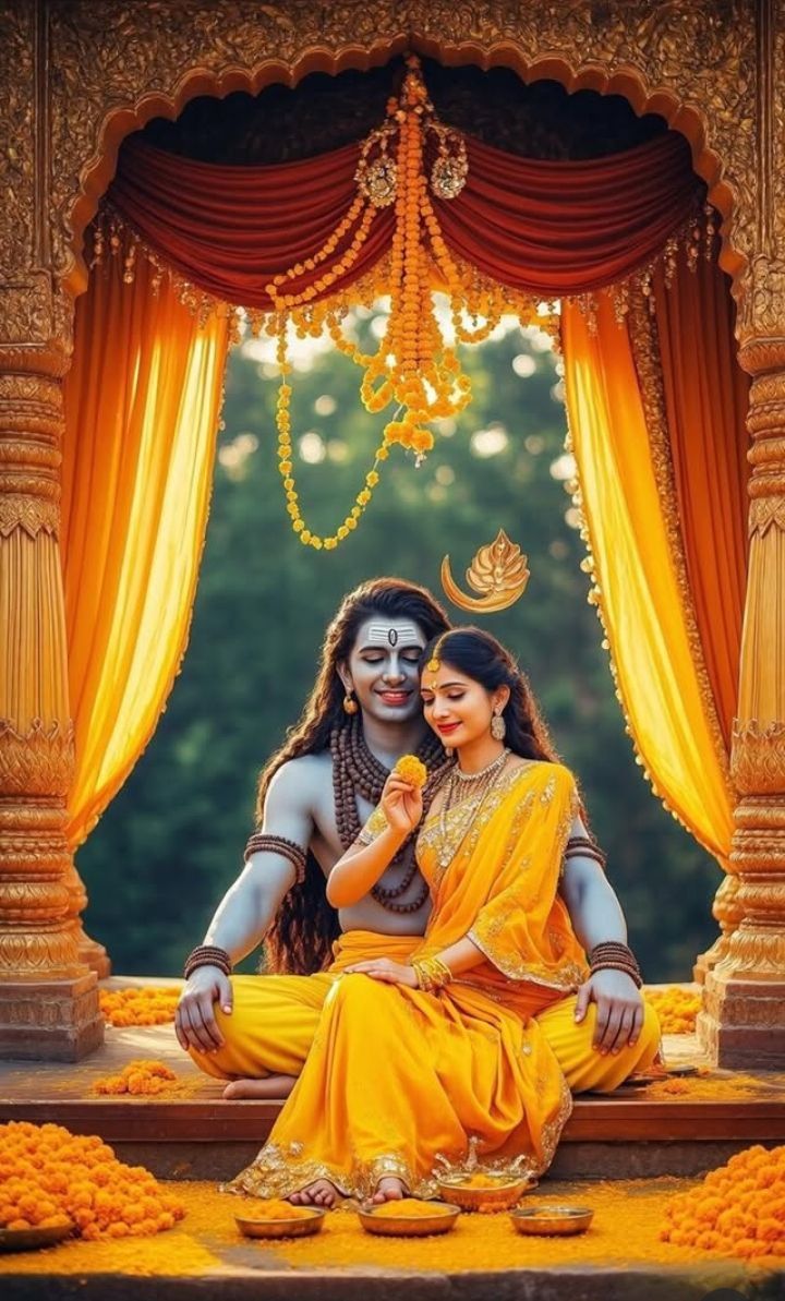 Shiva and Parvati in a golden frame