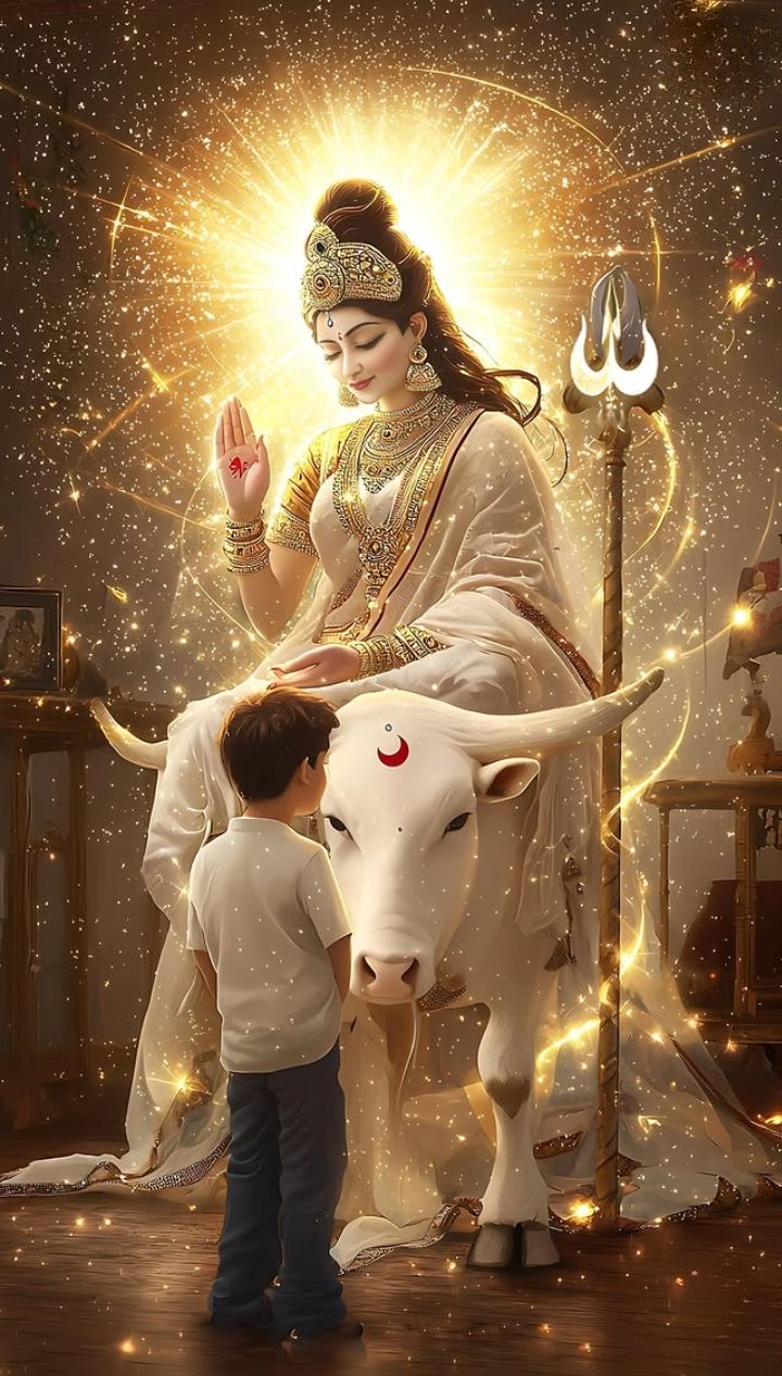 Parvati Maa with Ganesha and Shiva