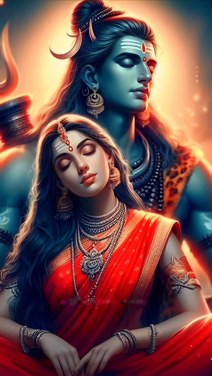 Parvati maa and Shiva divine portrait