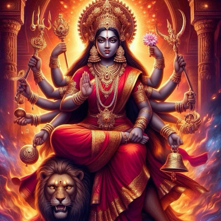 Devi Parvati on a lion throne.