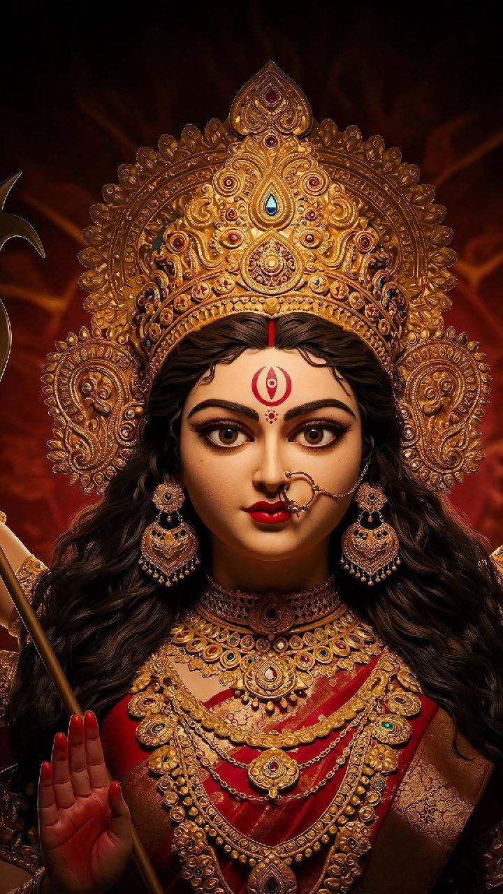 Close-up of Parvati Maa\'s radiant face.