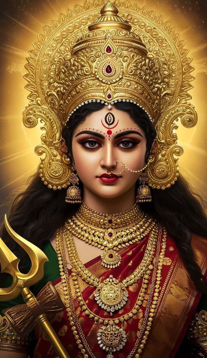 Divine Parvati Maa portrait golden crown