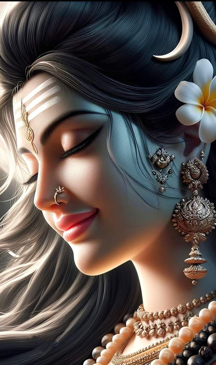Close-up of Goddess Parvati\'s serene face.