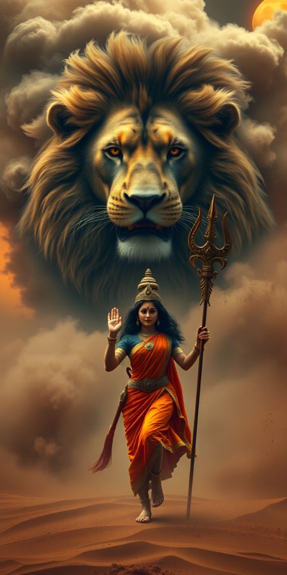 Parvati Maa with lion and Trishul