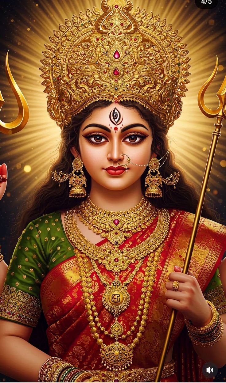 Divine Parvati Maa with golden adornments.