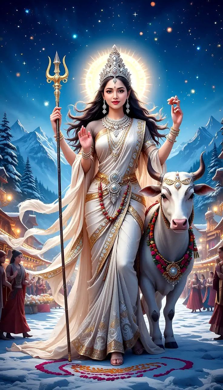 Parvati Maa with Trishul and Nandi bull