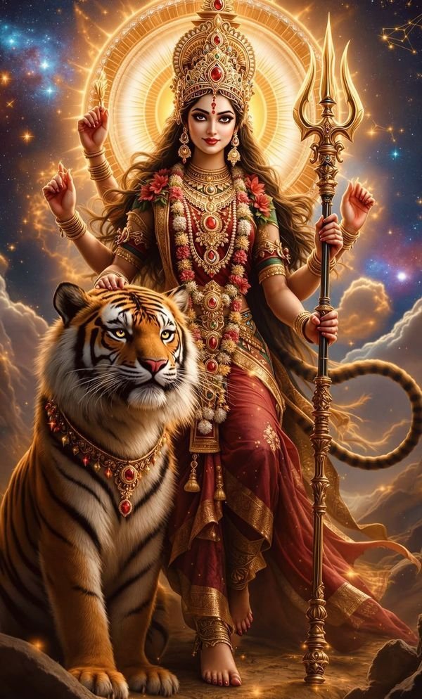 Parvati Maa with tiger and trident