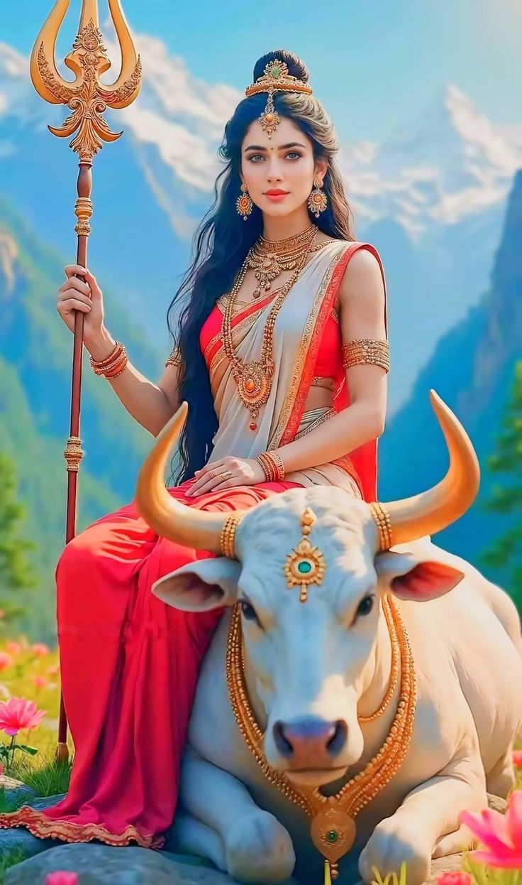 Parvati maa on Nandi bull wallpaper