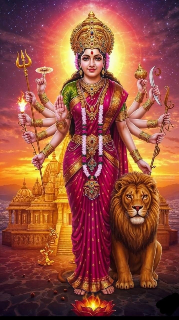 Goddess Parvati with lion and trishul