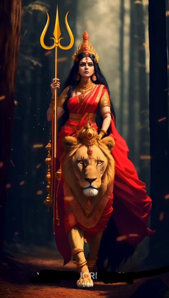 Parvati Maa riding a majestic lion