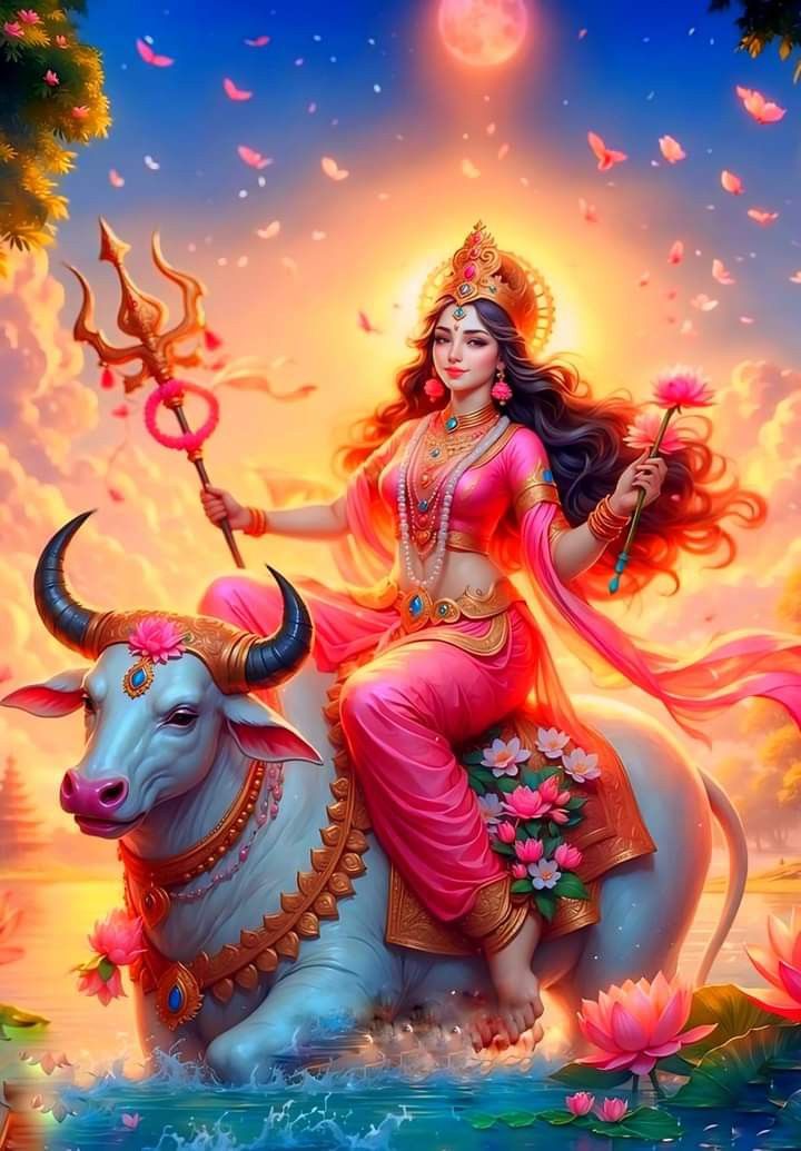 Parvati Maa riding Nandi the bull.