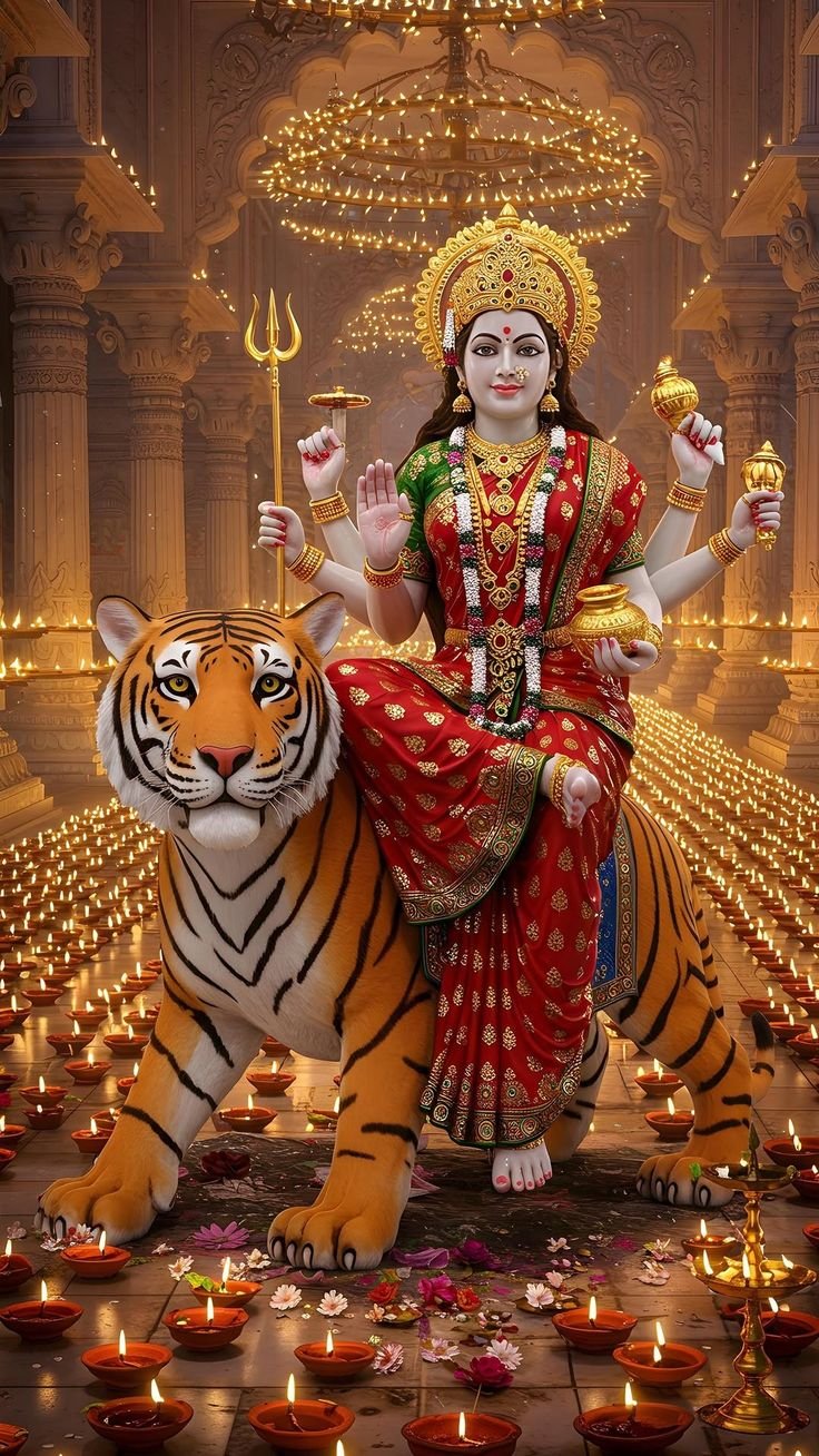 Parvati Maa riding a tiger, divine wallpaper