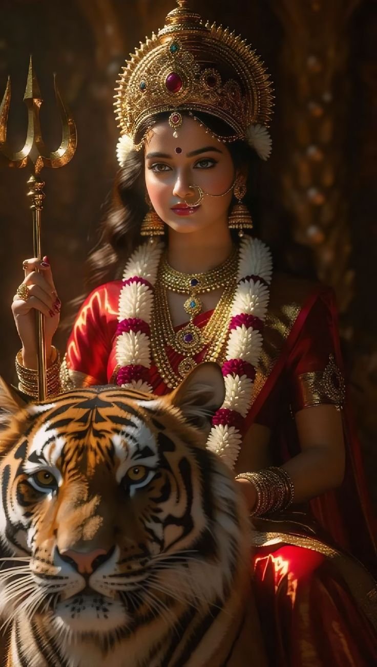 Parvati Maa with tiger and trident