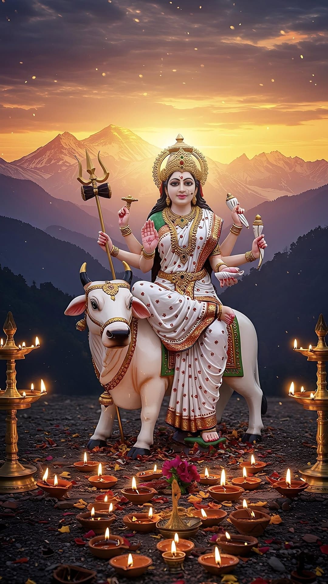 Parvati Maa riding Nandi bull golden light