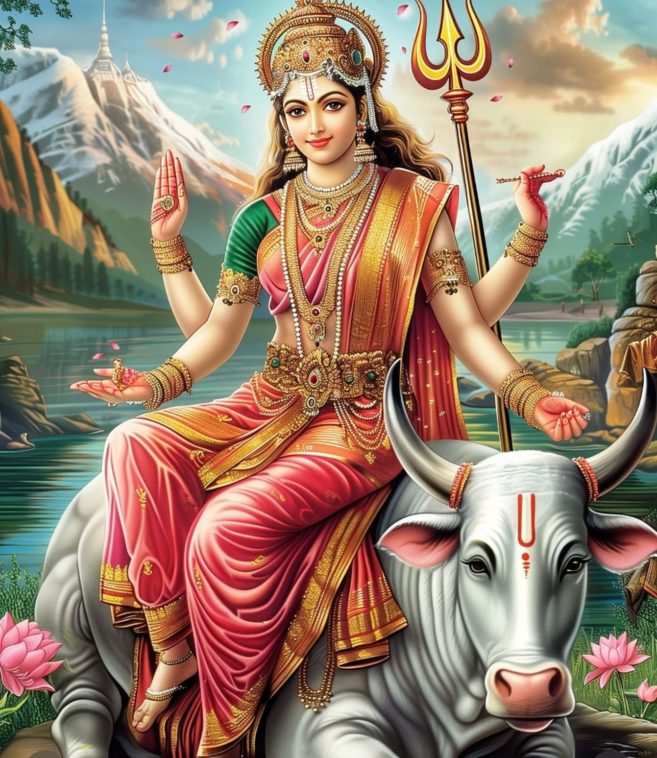 Parvati Maa riding Nandi the bull.
