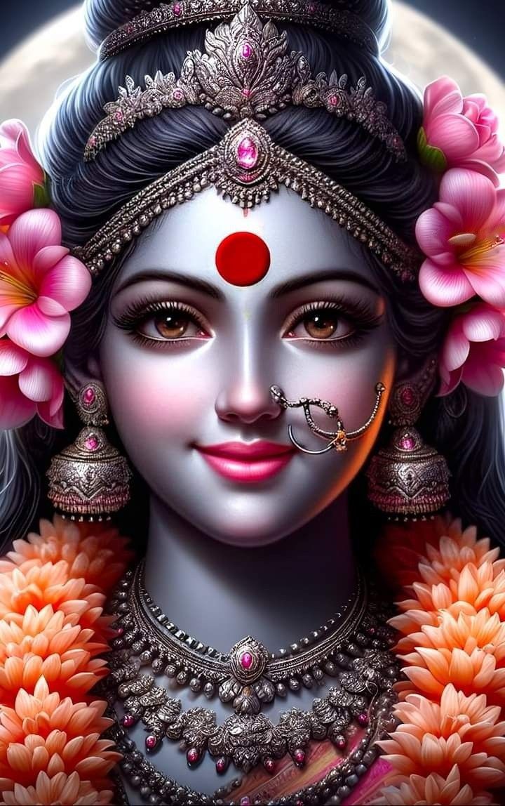 Close-up of Parvati Maa with flowers