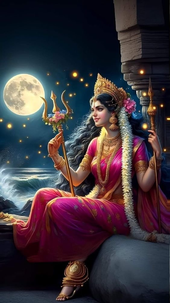 Parvati Maa sitting by the ocean.