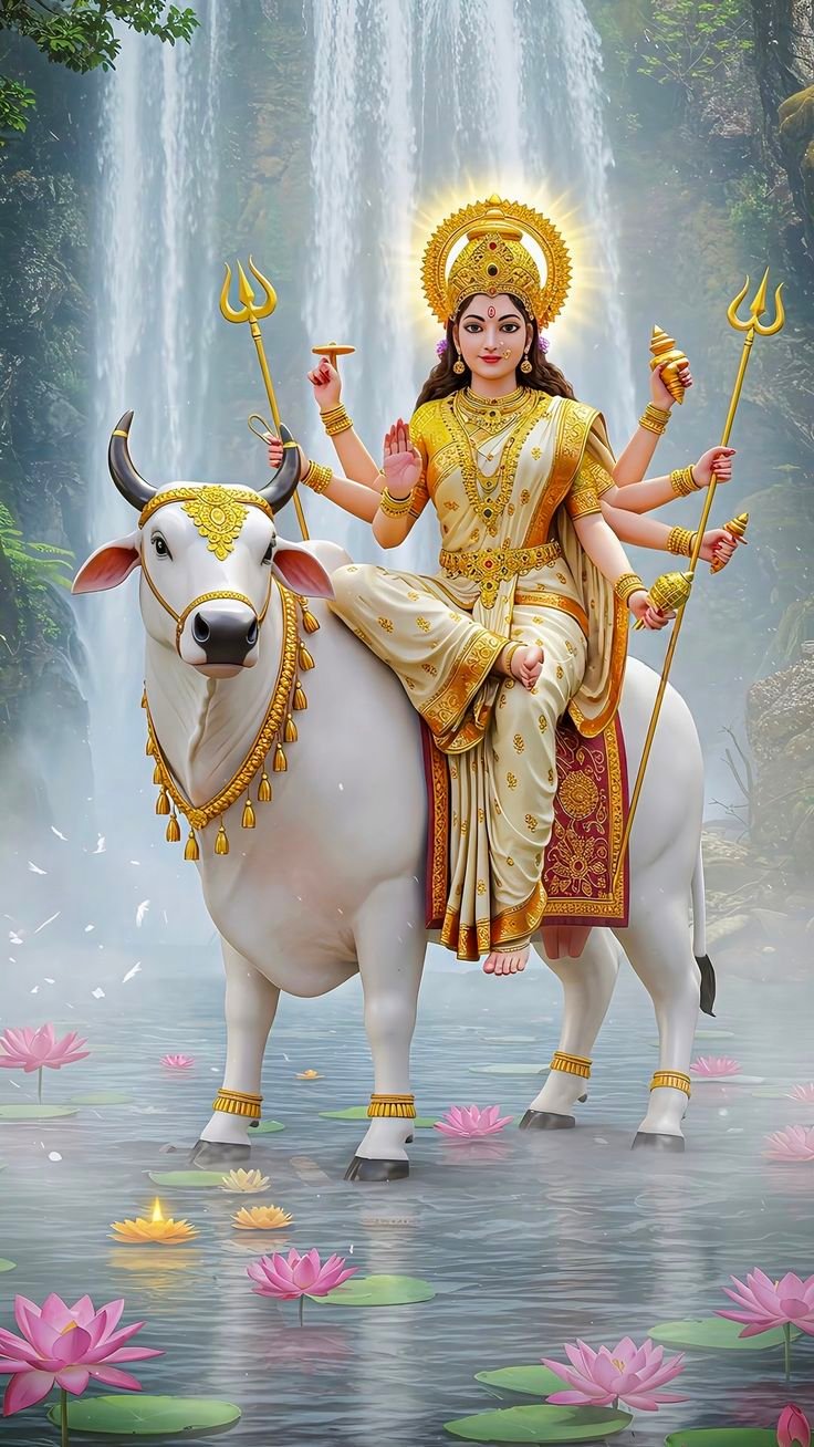 Parvati Maa riding a white bull
