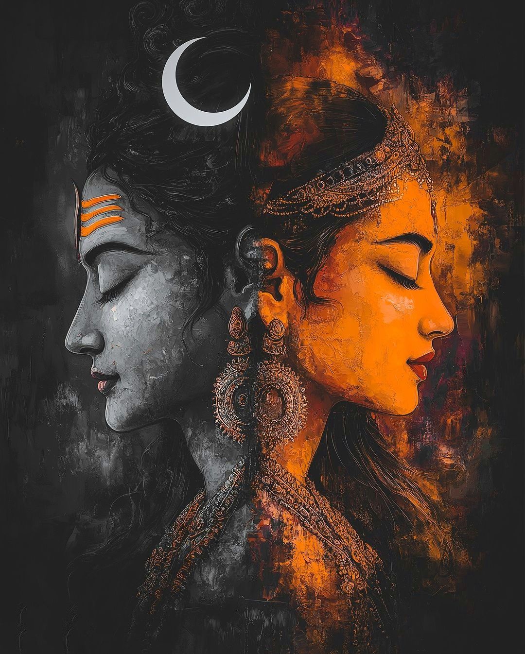 Shiva and Parvati divine union portrait
