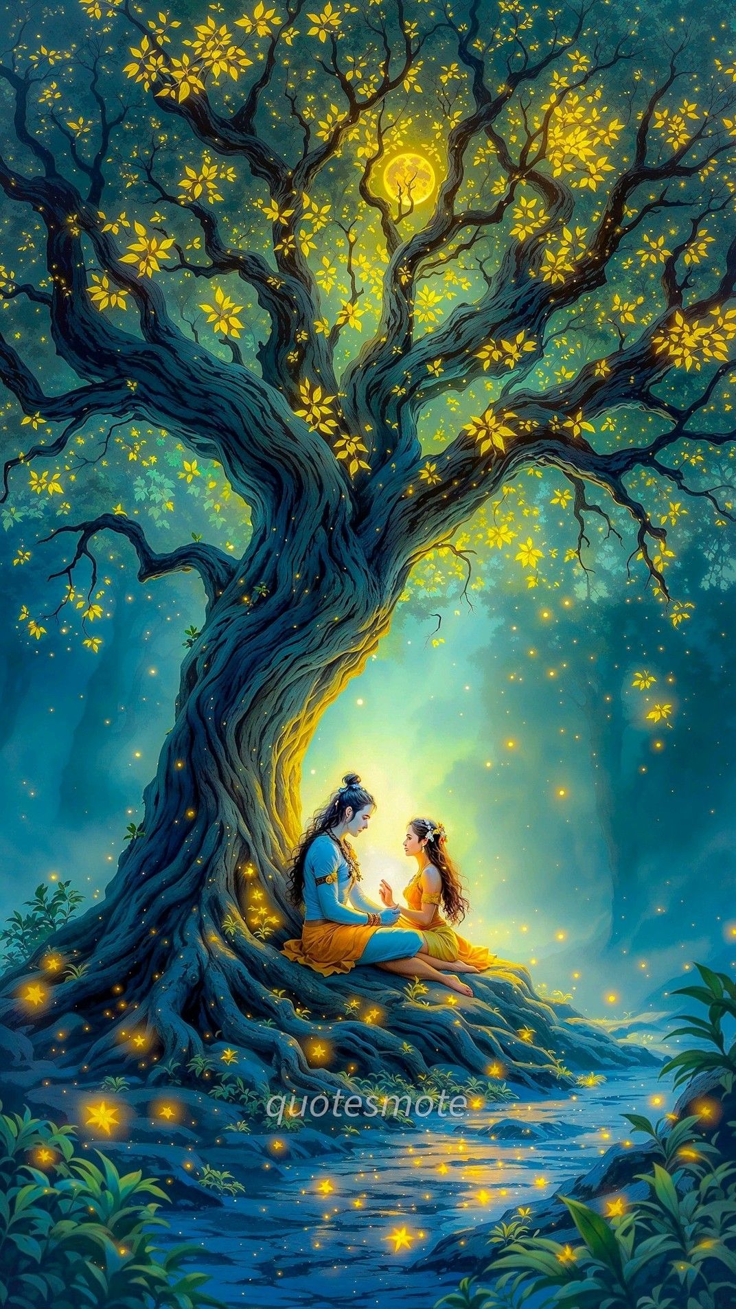Shiva and Parvati meditating under a tree