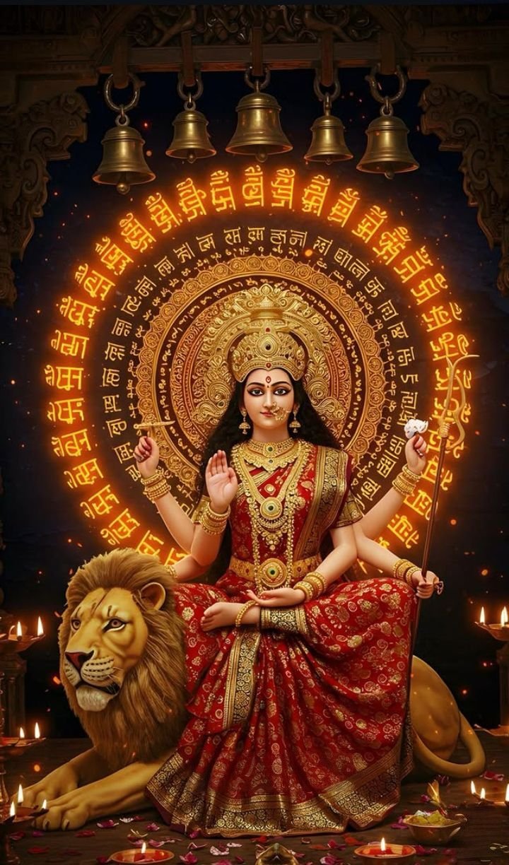 Goddess Durga seated on a lion