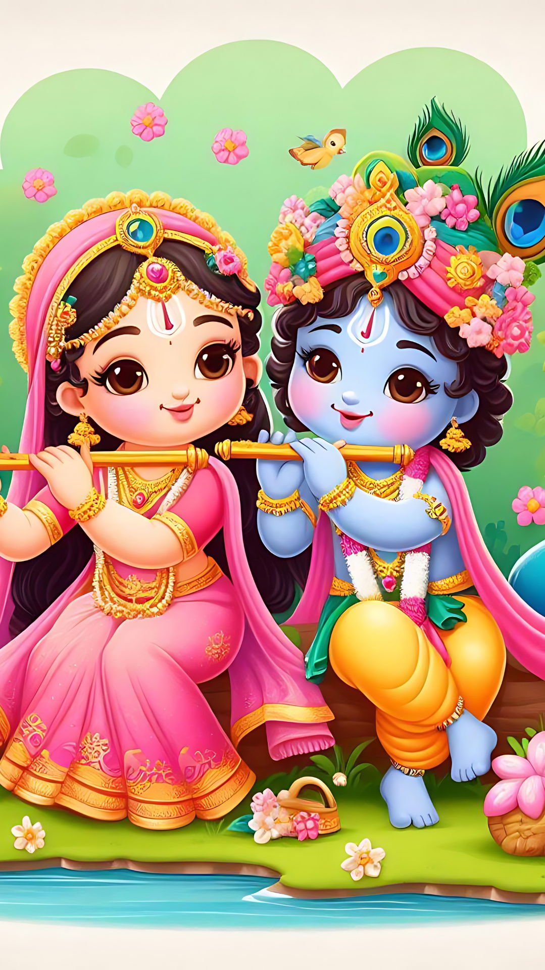 Radha Krishna adorable cartoon wallpaper