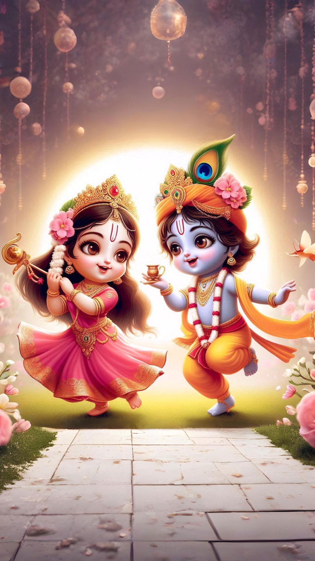 Radha Krishna sharing a sweet moment.