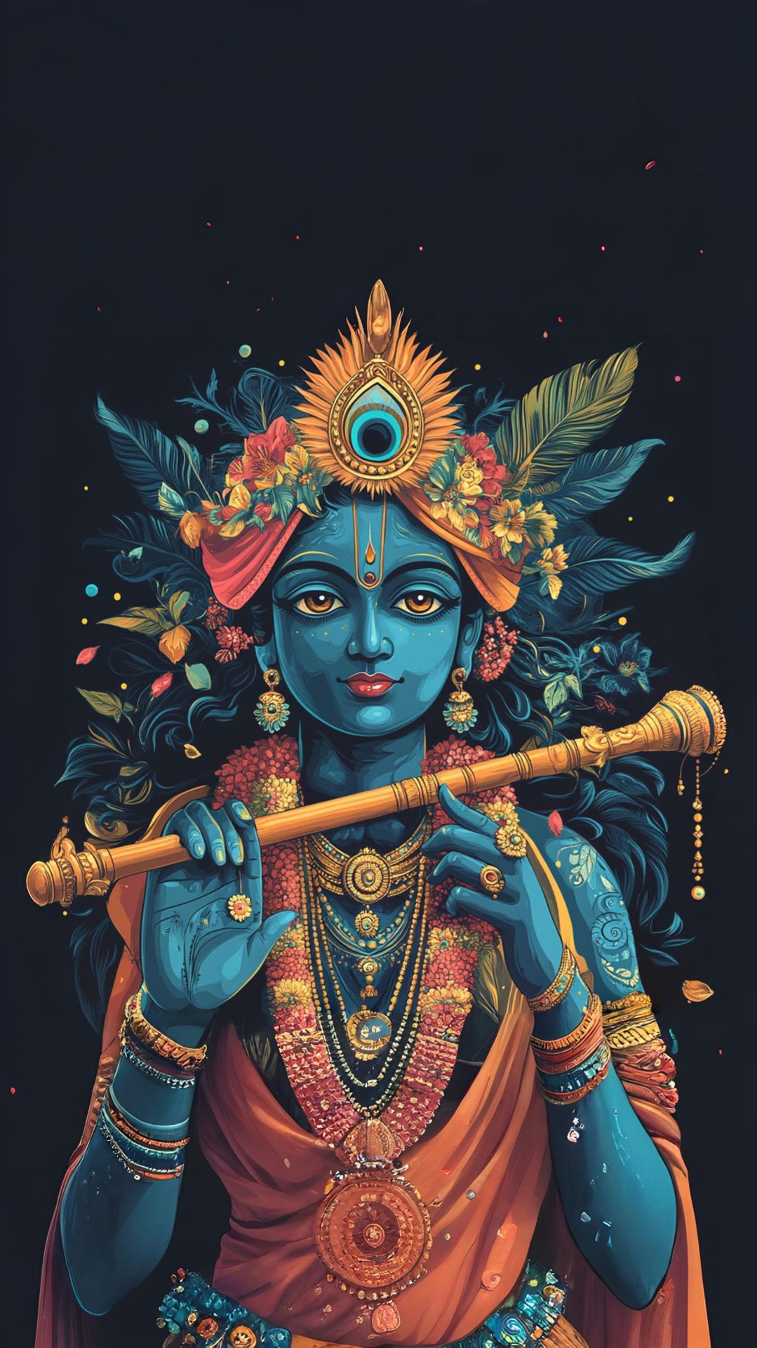 Lord Krishna playing flute devotional wallpaper