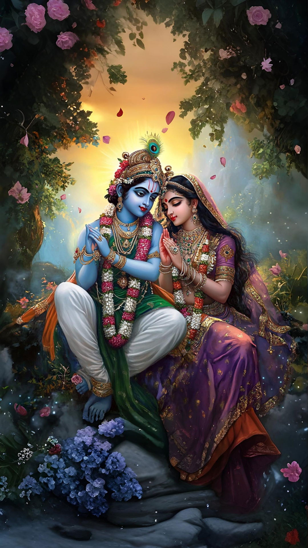 Radha Krishna in a floral garden