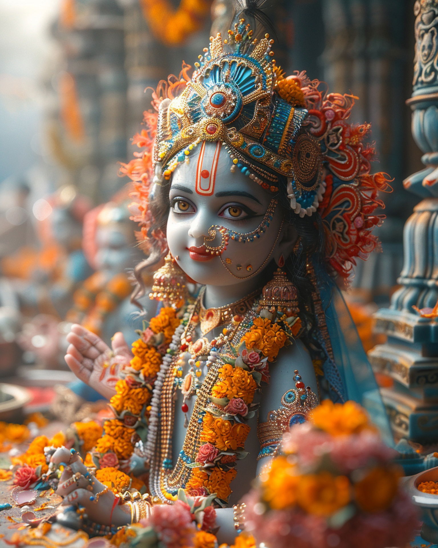 Divine Krishna portrait with floral garland