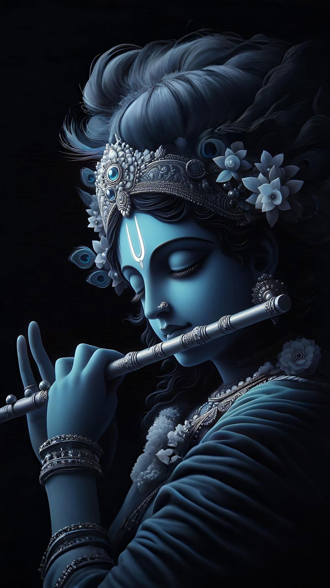 Krishna playing a blue flute