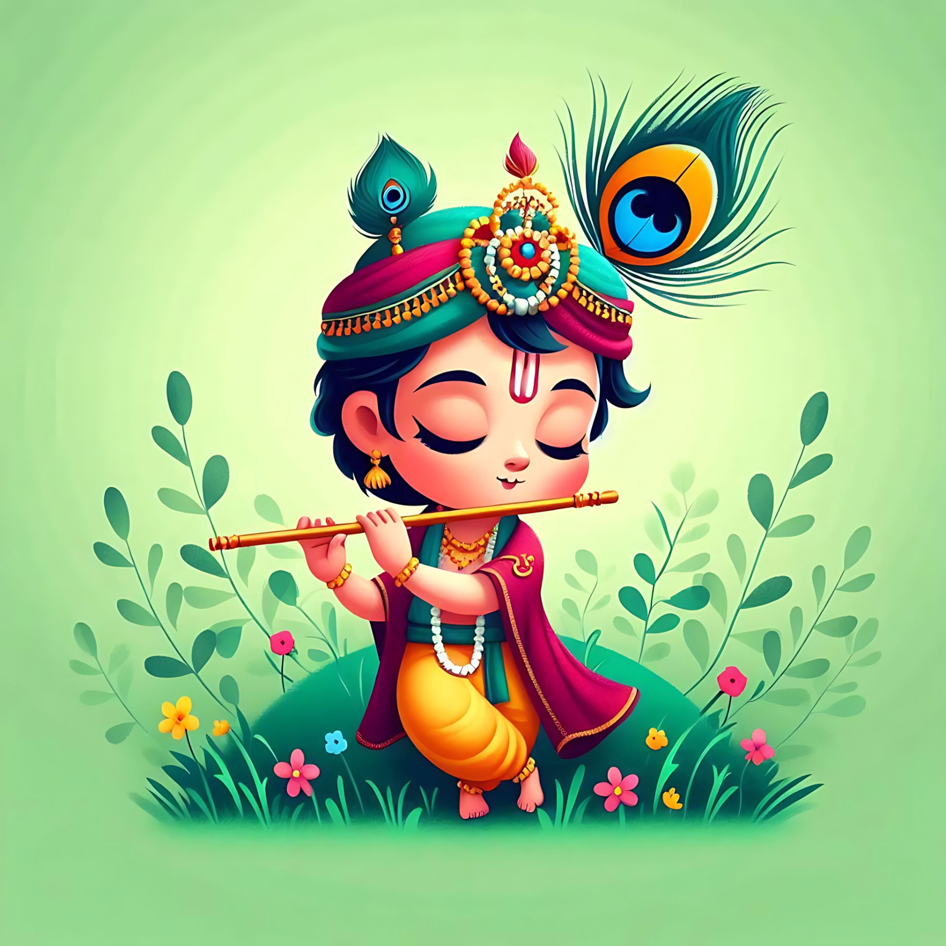 Cute Krishna playing a flute