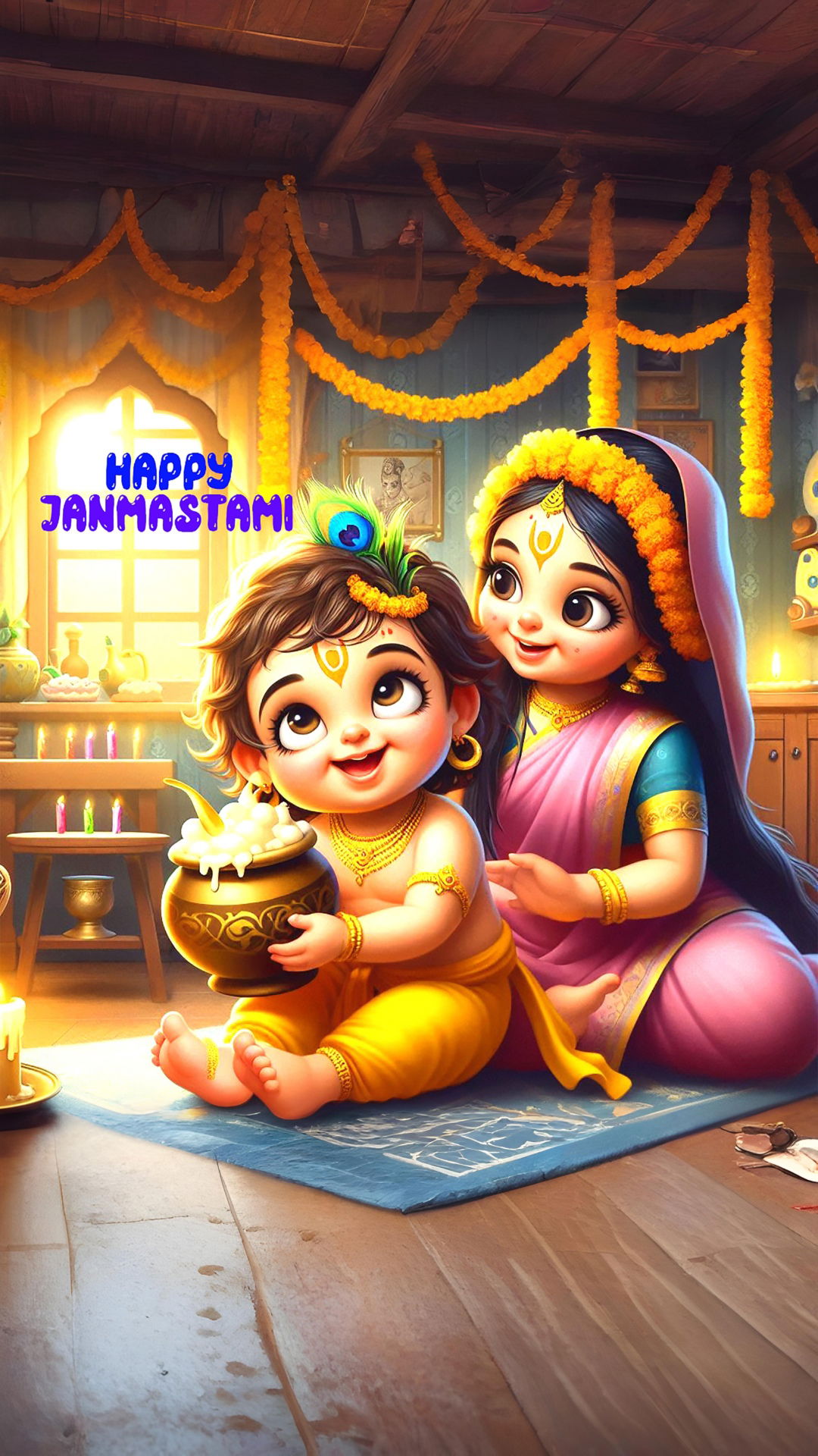Baby Krishna and Radha Janmashtami illustration