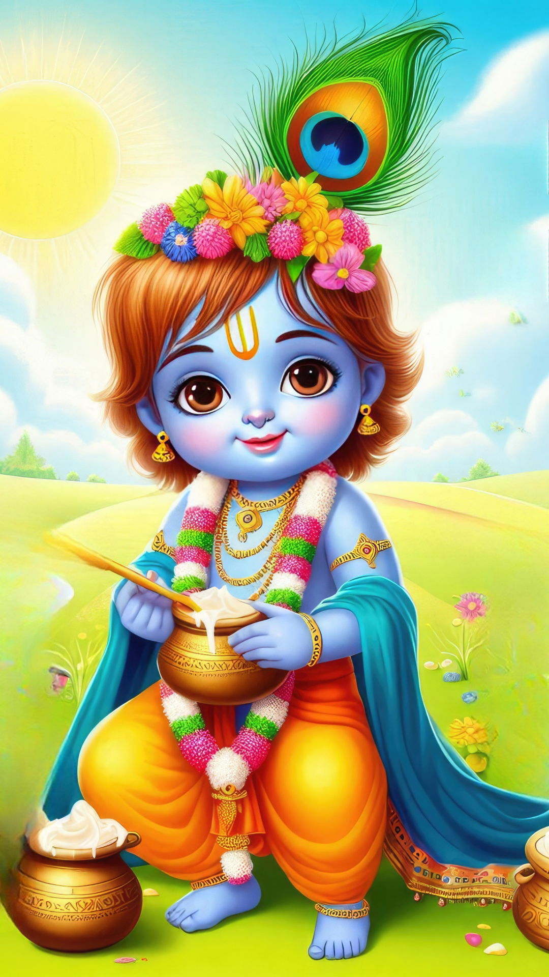 Cute Krishna stealing butter
