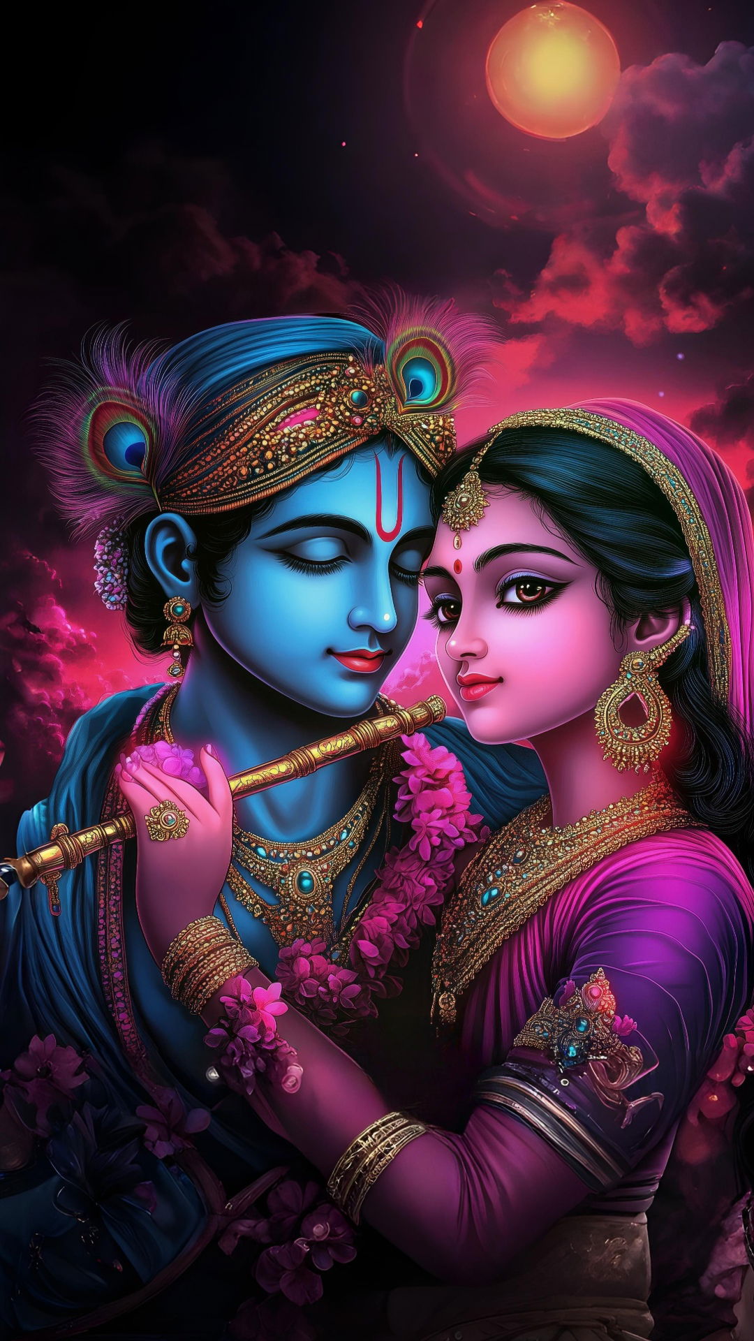 Radha Krishna loving embrace divine art