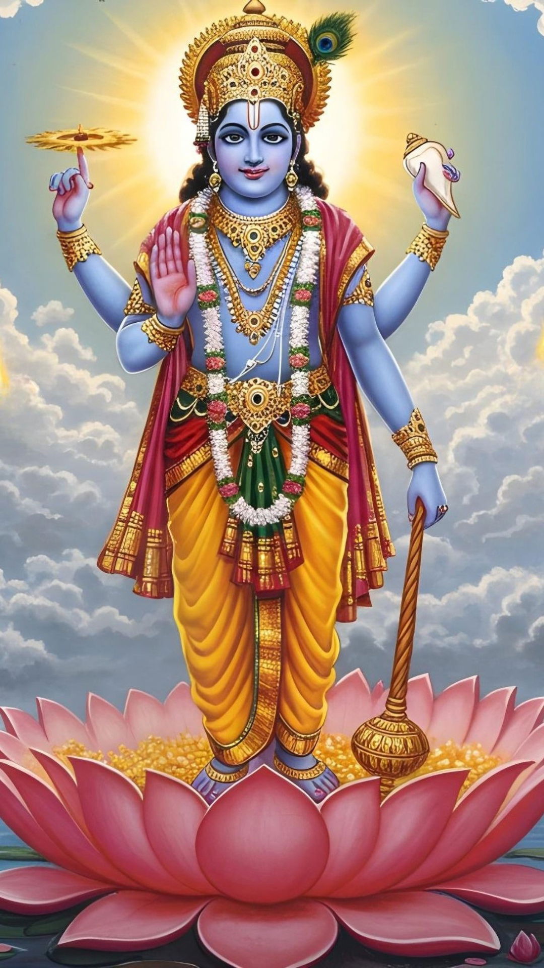 Lord Krishna on a lotus flower