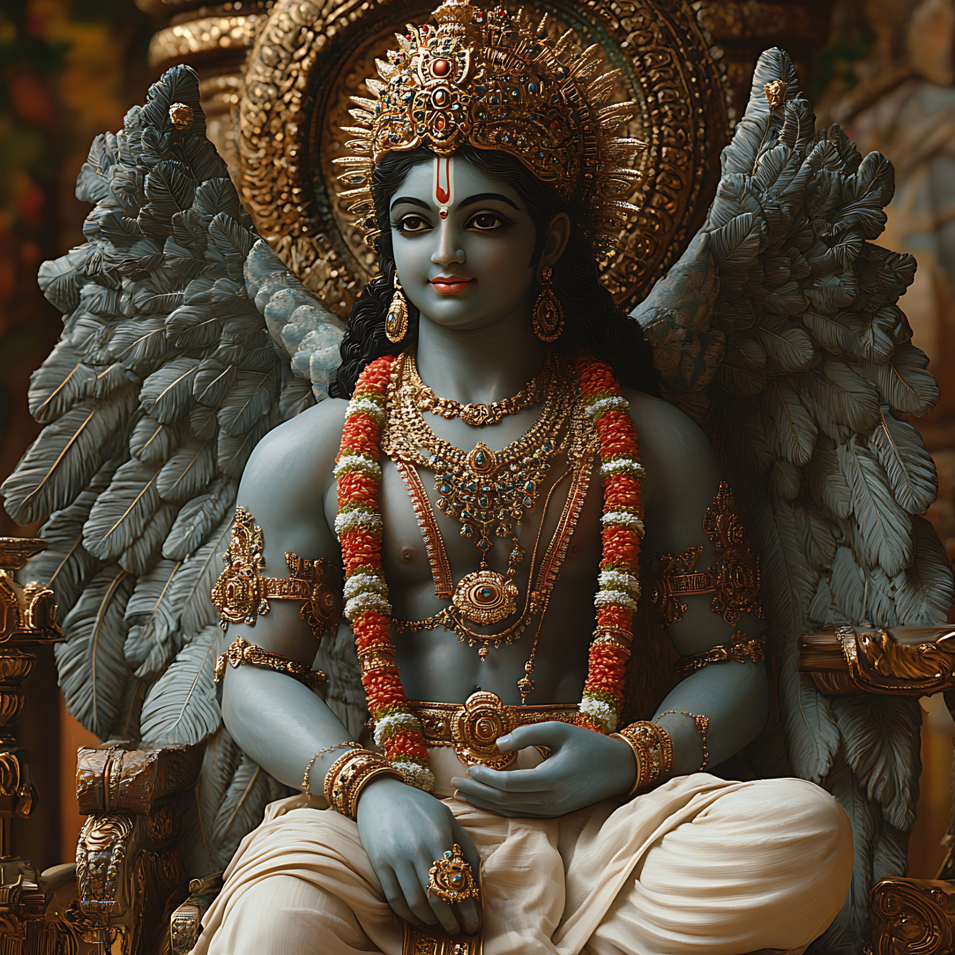 Lord Krishna with flute and adornments