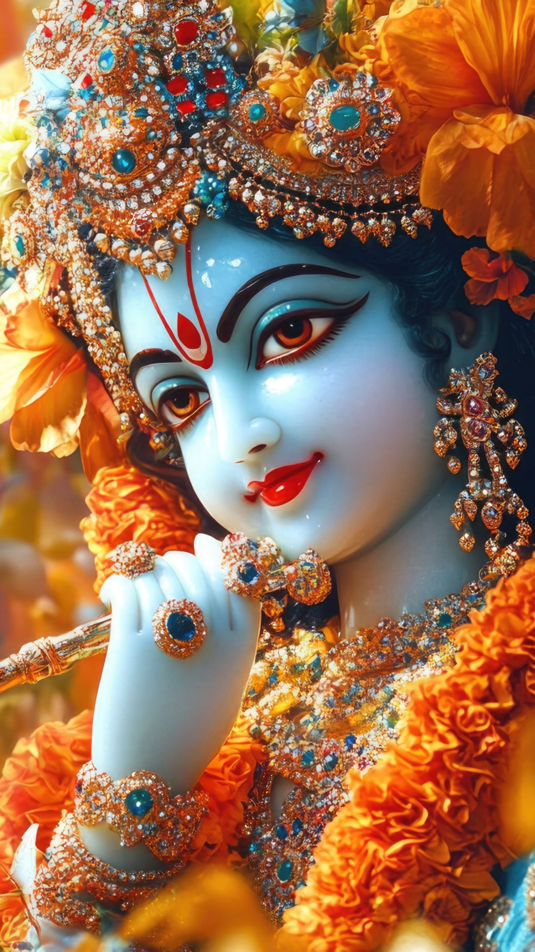 Lord Krishna playing the flute, divine portrait