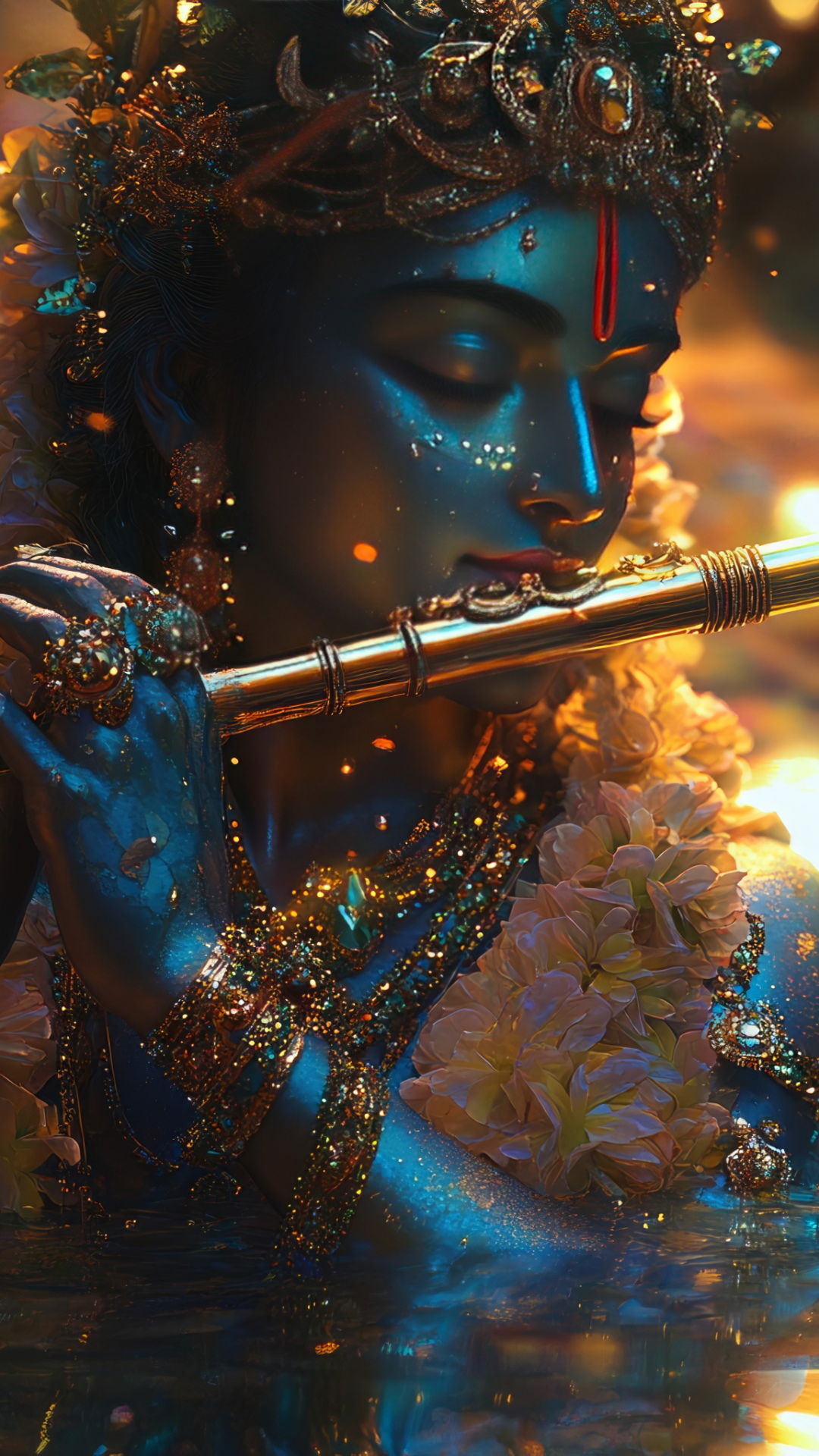 Lord Krishna playing a flute, divine art