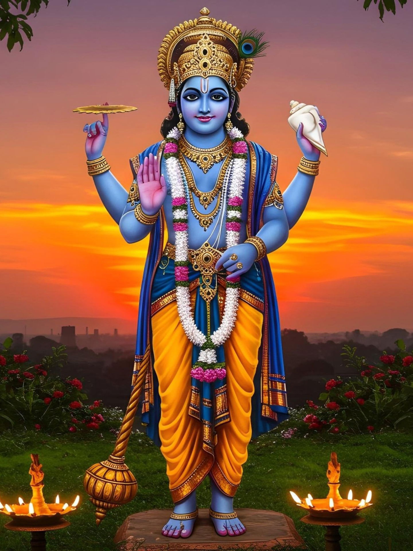 Lord Krishna with offering and flute