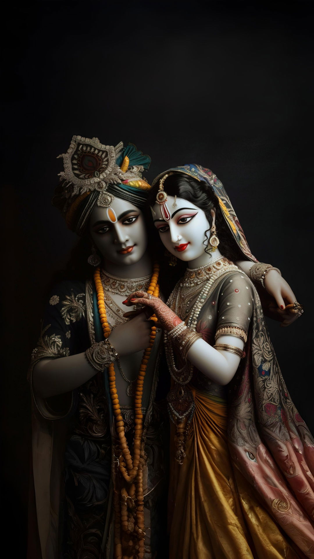 Radha Krishna divine loving couple portrait