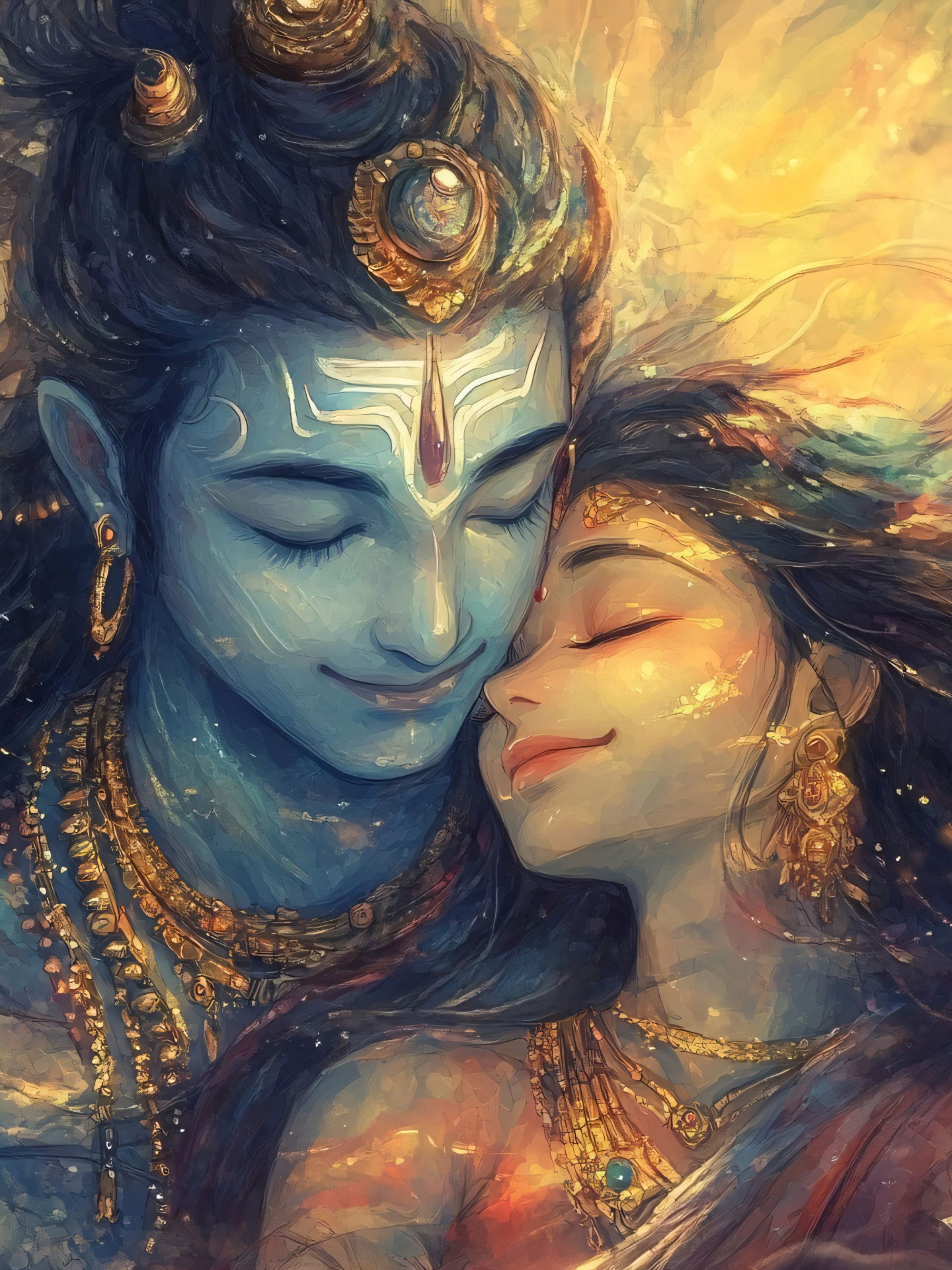 Radha and Krishna\'s loving embrace