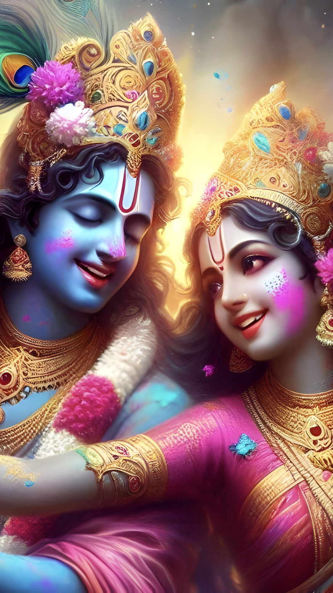 Radha and Krishna embrace, divine love